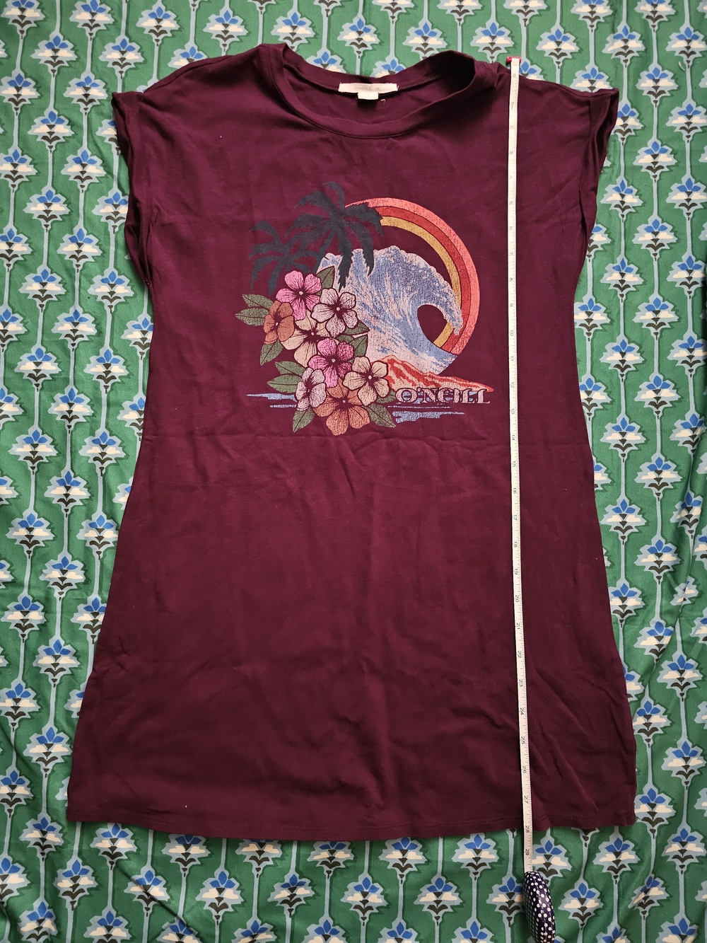 O'Neill Burgundy Graphic Floral Surf T-Shirt Dress